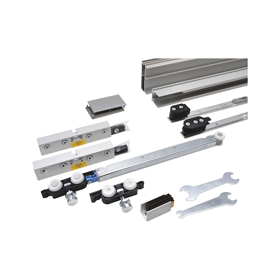 Zimmerschiebet&uuml;rbeschlag-Set SCHIMOS 80-GS-DR, MB f&uuml;r die Deckenmontage bei Glast&uuml;ren - SHIEBTRBSHLG-SCHIMOS80GSDR-MBSI-ED-2000