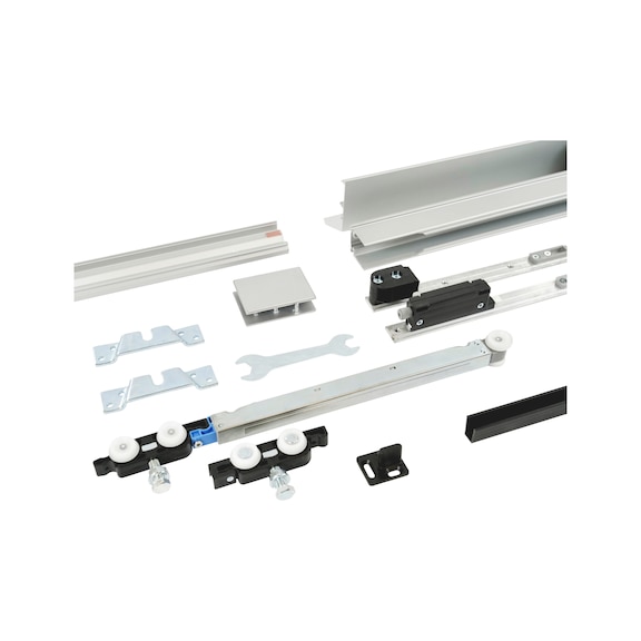 Kit de quincaillerie pour porte coulissante int&eacute;rieure SCHIMOS 80-HS-WR, MB pour pose au plafond avec des portes en bois - SLIDDRFITT-SCHIMOS80HSWR-WCSI-EDT-3000