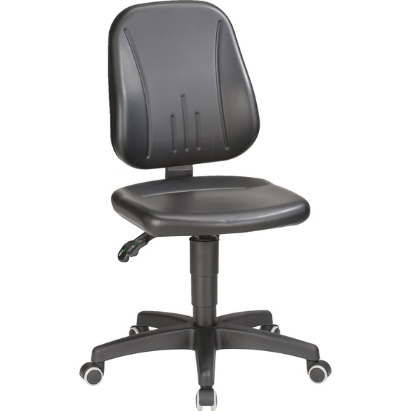 Swivel work chair ERGO with synthetic leather and ergonomic backrest - ERGO-STUHL-ROLLEN-K.LEDER-SCHW.