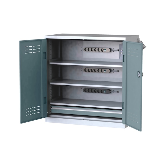 Akkuladeschrank mit Flügeltüren - FLGTRSHRNK-VOLLBL-AKKU-AS11-RAL7042