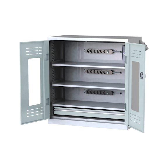 Armoires pour rechargement de batteries avec portes à rabattement - WNGDRCAB-WNDW-BTRY-PCK-AS12-RAL7035
