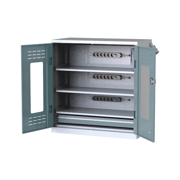 Armoires pour rechargement de batteries avec portes à rabattement - WNGDRCAB-WNDW-BTRY-PCK-AS12-RAL7042