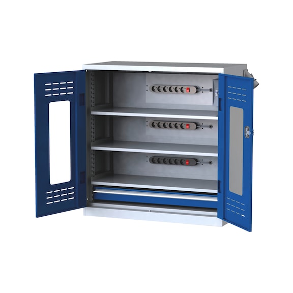 Battery charging cabinets with hinged doors - WNGDRCAB-WNDW-BTRY-PCK-AS12-RAL5010