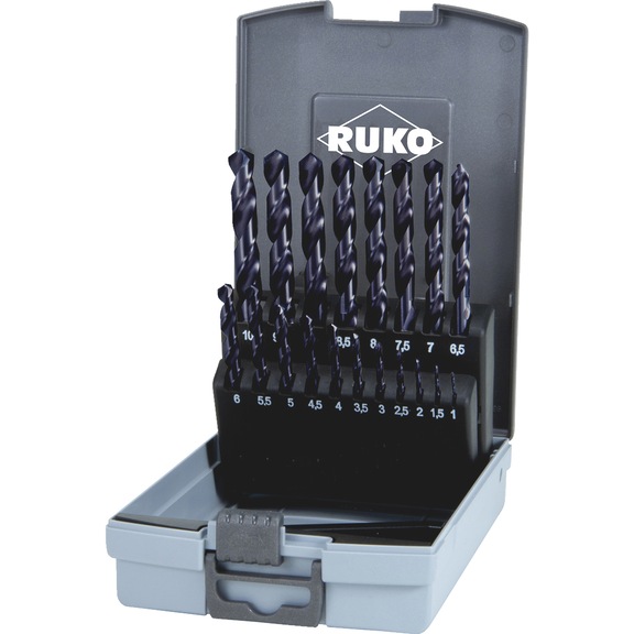 Twist drill HSCo8 DIN 338 sort 19pcs 281214EF Ruko - DRL-RUKO-281214EFRO-DIN338-TIALN-(1-10)