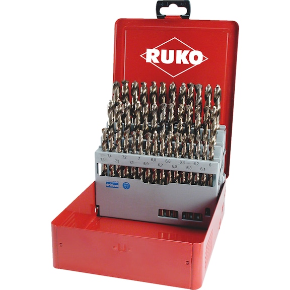 Twist drill bit, metal assortment/set 41&nbsp;pieces Ruko 215218 HSCo DIN 338 - DRL-SPRL-RUKO-215218-DIN338-(D1-6)-0,1