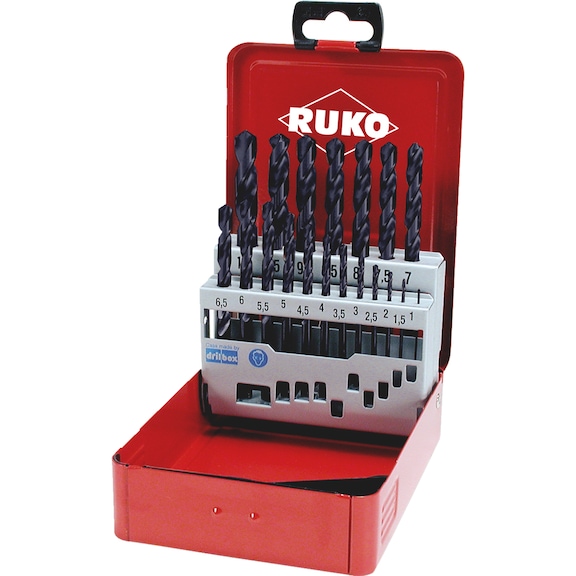 Foret hélicoïdal, assortiment/jeu métal 19 pièces Ruko 215214F HSCo DIN 338 - DRL-RUKO-215214F-DIN338-TIALN-(1-10)
