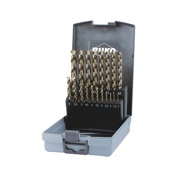 Twist drill bit, metal assortment/set 19&nbsp;pieces Ruko 228214 HSCo DIN 338 - DRL-SPRL-RUKO228214RO-DIN338-(1-10)-0,5
