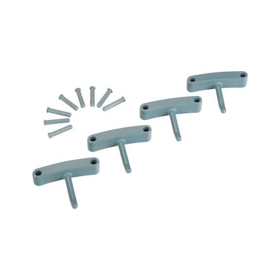 Haken-Set f&uuml;r Wandhalterung - 4HAK+8STI-ZU-1017+1018-L140MM-GRAU