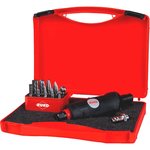 Assortiment/ensemble meuleuse axiale pneumatique RUKO 116100, 12 pcs - DIEGRIND-PN-SET-RUKO-116100-TC-G1/4IN