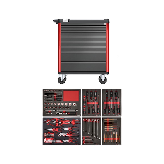 Bestykket værkstedsvogn 8.8 Basic - VÆRKSTEDSVOGN BASIC 7 SKUF, RØD 127 DELE