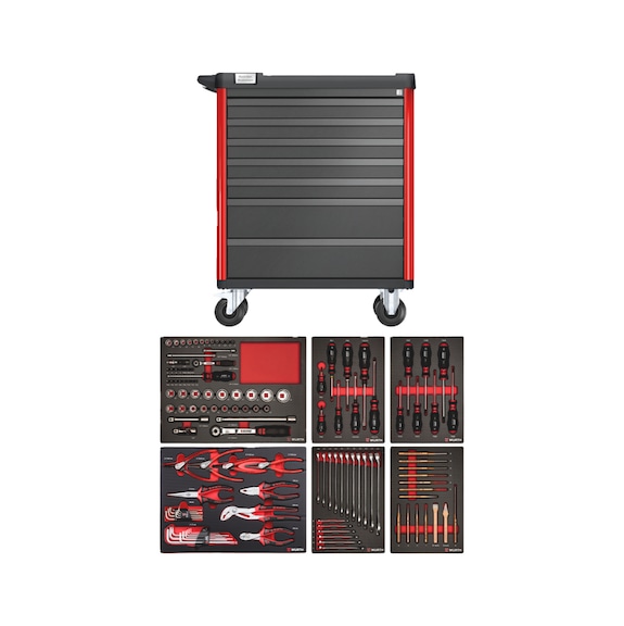 Workshop trolley Basic 8.4 equipped 127 pieces - WORKSHOP-TROLLEY-8.4-7DRW-RED-127PCS