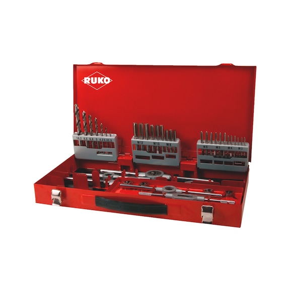 Die set/kit Ruko thread cutting tool set HSCo 44 pieces - HNDTAP-RUKO-245030E-HSSE-M3-M12-44PCS