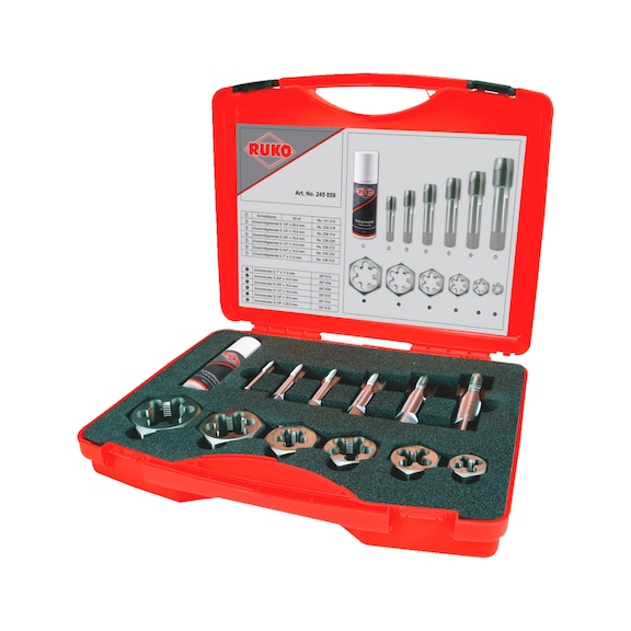 Kit/jeu de filières de coupe Coffret tarauds et filières Ruko HSS sanitaires 13 pièces - THRDIE-RUKO-245059-HSS-13PCS