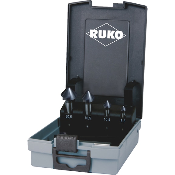 Assortiment de fraises coniques Ruko Jeu de fraises coniques DIN 335 forme C 90° HSS TiAlN, 5 pcs - CNTSNKCONE-RUKO-102154FRO-90G-D6,3-25,0