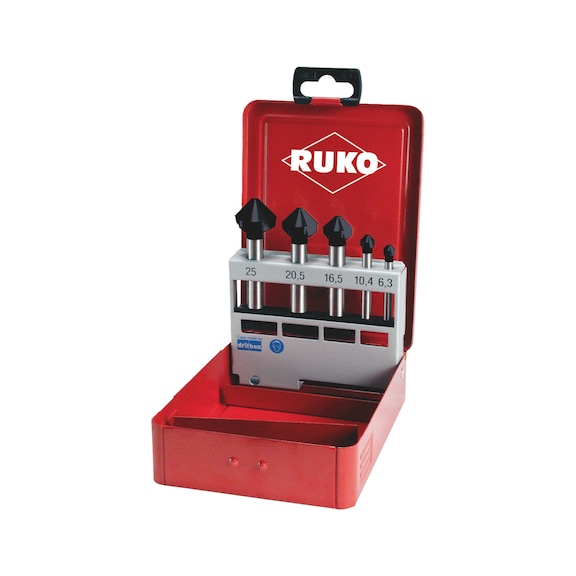 Assortiment de fraises coniques Ruko Jeu de fraises coniques DIN 335 forme C 90° HSS TiAlN, 5 pcs