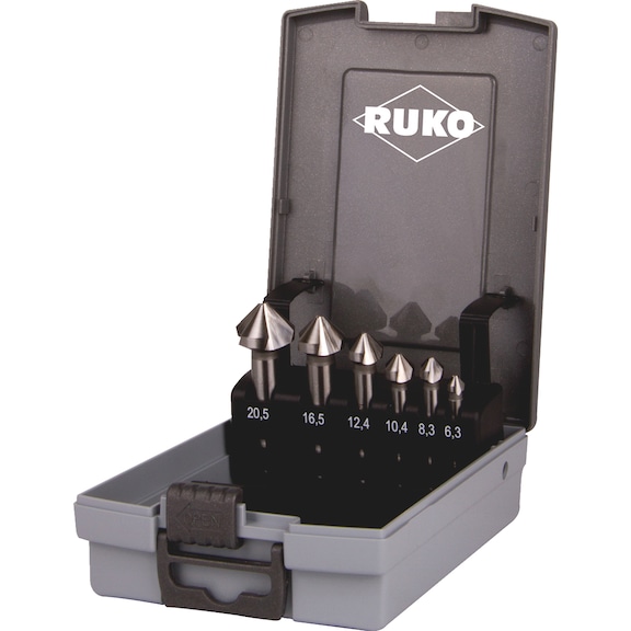 Assortiment de fraises coniques Ruko Jeu de fraises coniques DIN 335 forme C 90° HSS brut, 6 pcs - CNTSNKCONE-RUKO102152RO-90GRD-D6,3-20,5