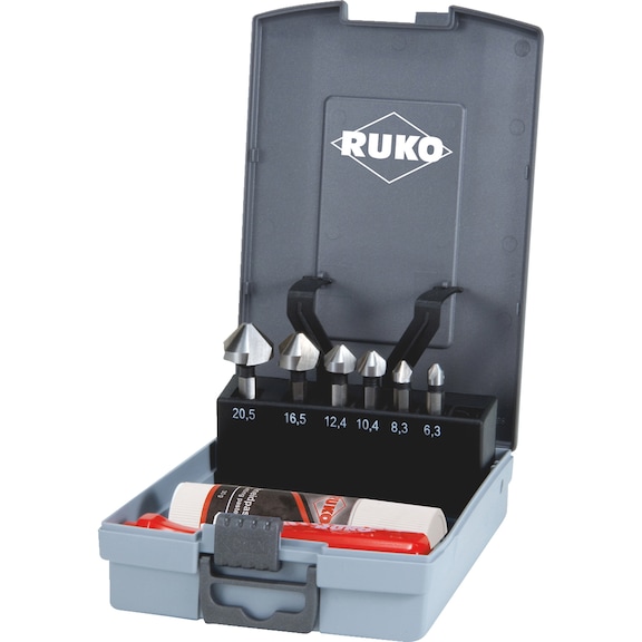 Conical countersink assortment Ruko conical countersink bit set 90° "long" HSS plain 8 pcs - CNTSNKCONE-RUKO102319RO-90GRD-D6,3-20,5