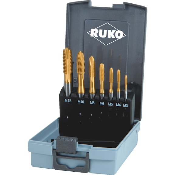Machine screw tap set/kit 7 pieces Ruko HSS TiN through hole - MATAP-RUKO-245065RO-HSS-M3-M12