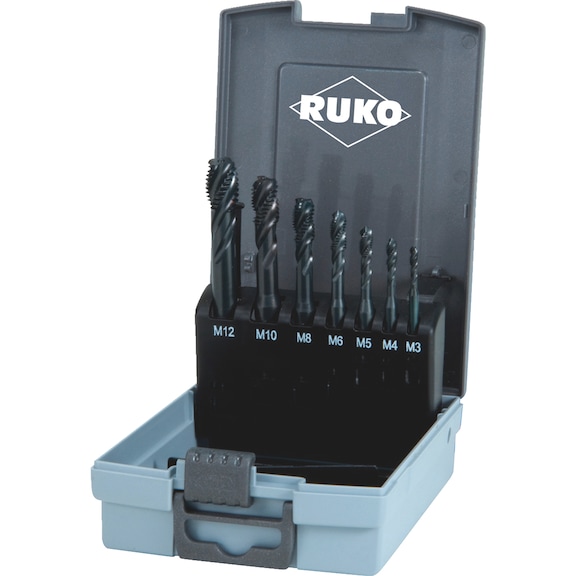 Jeu/kit de tarauds machine 7 pièces Ruko HSCo SO trou borgne - MATAP-RUKO-245064RO-CO5-M3-M12