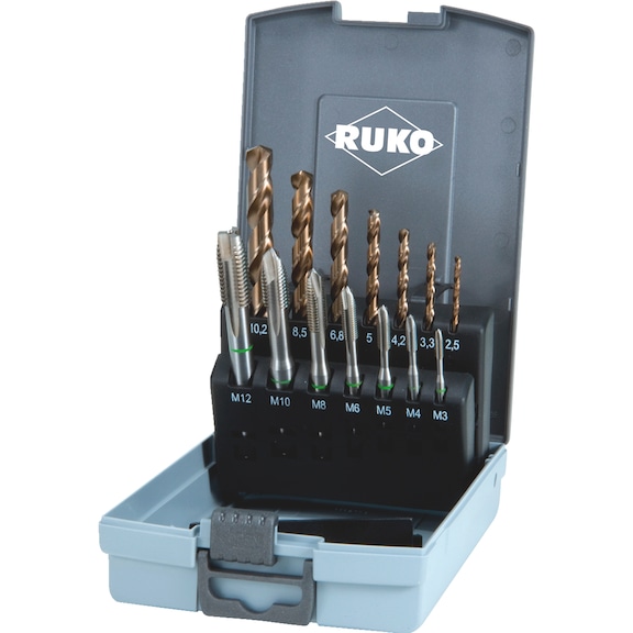 Jeu/kit de tarauds machine 14 pièces Ruko HSS brut trou débouchant - MATAP-RUKO-245051RO-CO5-M3-M12