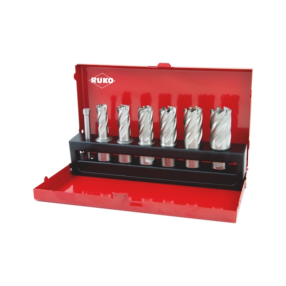 Core drill bit HSS ass. 7 pcs Weldon 108820 Ruko - CREDRL-RUKO-108820-HSS-L63-D12,0-22,0