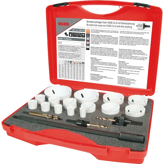 Assortiment/kit de scies-cloches Ruko 106318 Assortiment bimétal HSCo8 19 pièces - HOSAW-RUKO-126318-HSSE-CO8-D16,0-83,0