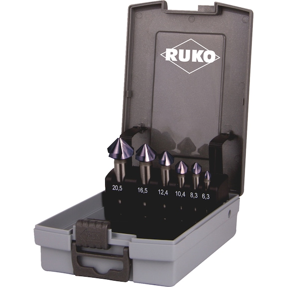 Assortiment de fraises coniques Jeu de fraises coniques Ruko DIN 335 forme C 90° HSS TiAlN, 6 pcs. - CNTSNKCONE-RUKO-102152FRO-90G-D6,3-20,5
