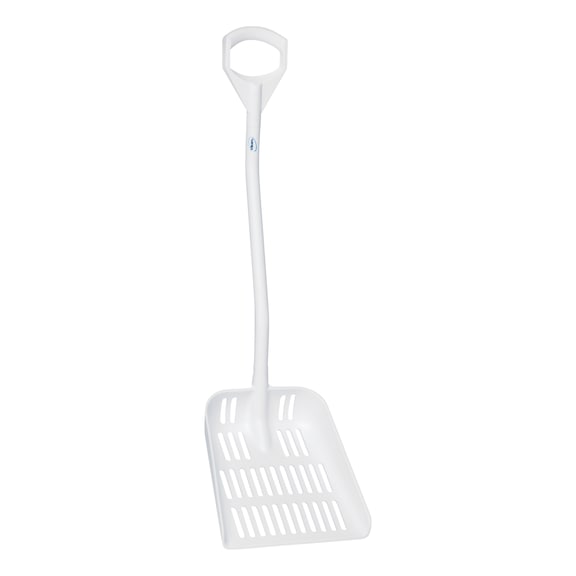 Ergonomische Schaufel mit Abflussl&ouml;chern - SCHAUF-ABFLSLO-380X340X90MM-L1145MM-WEIS