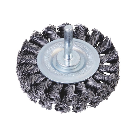 Hjulbørste Stål, knyttet, med skaft - FLT-STÅLBØRSTE M.SKAFT Ø75MM 2RK