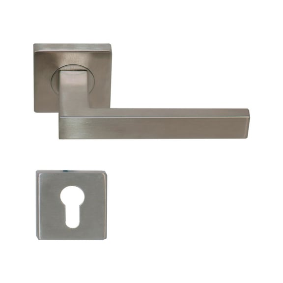 Poignée de porte YQUEM sur rosace, inox, ressort de rappel