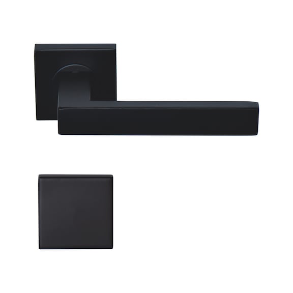 Poignée de porte YQUEM sur rosace ressort de rappel - L125 mm - noir velour - inox peint - non perforé (bec de cane)