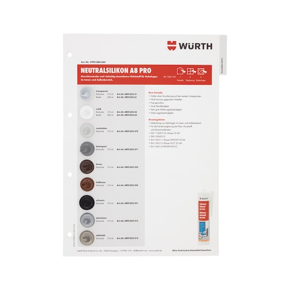 Farbmusterkarte Dichtstoffe - FARBMUSTER-DI-TAFEL-A4-(SIL-NEUT-A8PRO)