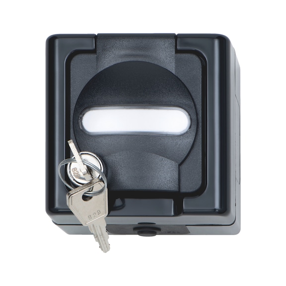 ELMO<SUP>&reg;</SUP> AP damp room earthing contact plug socket with lock - SKT-SM-(LOCK-1)-ANTHRACITE-16A-250V