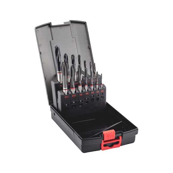 Machinetap assortiment Rode ring doorlopend gat M3-M12 - MATAP-SORT-THRGHO-HSCO-RED-(M3-M12)