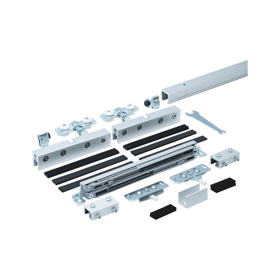 Kit de quincaillerie pour porte coulissante intérieure SCHIMOS 40-G-D pour pose des portes en verre au plafond - SLIDDRFITT-SCHIMOS40GD-WOC-DD-2500