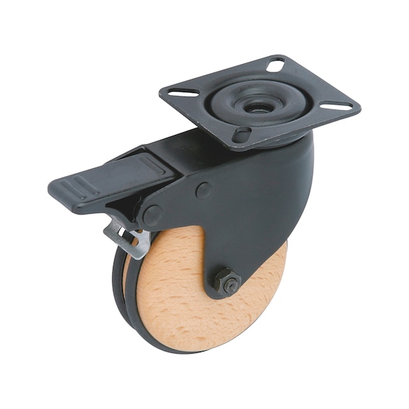 Design-M&ouml;belrolle mit drehbarer Halterung - MOEBLROLL-FST-BUCHE-D75-40KG