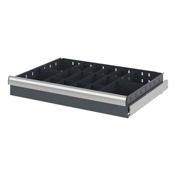 Divider assortment with compartment rails and compartment dividers for system dimensions 16.8 - DEVDRSORT-CPRTRL-DRWR16.8-16FOLD-H114