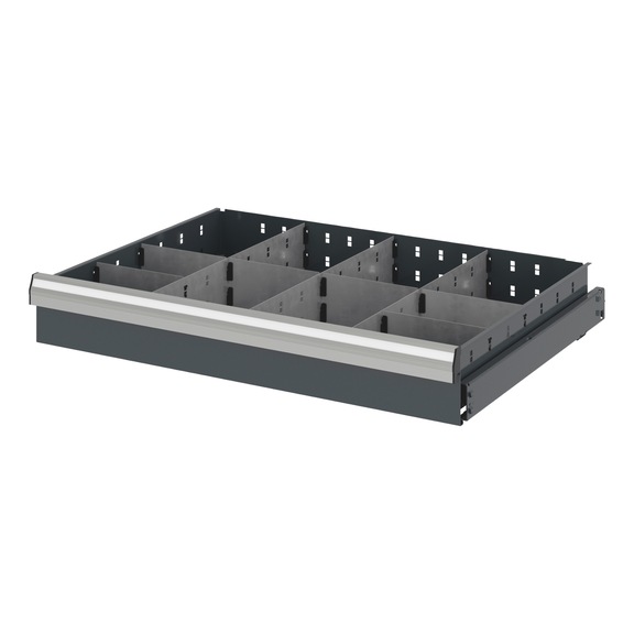 Divider assortment with compartment rails and compartment dividers for system dimensions 16.8 - DEVDRSORT-CPRTRL-DRWR16.8-10FOLD-H114