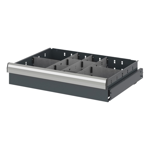 Divider assortment with compartment rails and compartment dividers for system dimensions 12.6 - DEVDRSORT-CPRTRL-DRWR12.6-10FOLD-H114