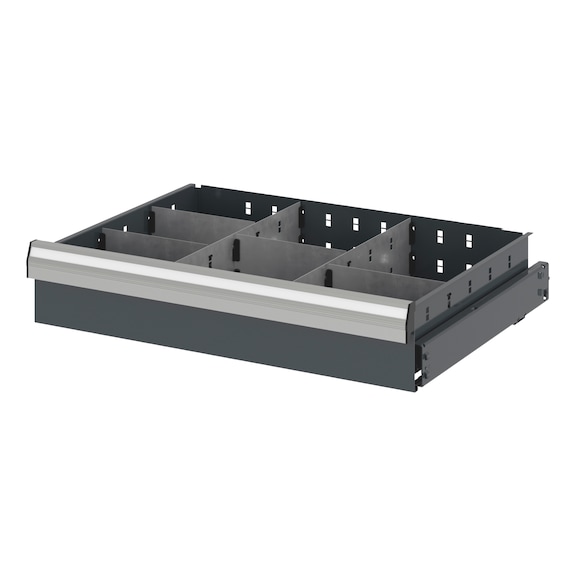 Divider assortment with compartment rails and compartment dividers for system dimensions 12.6 - DEVDRSORT-CPRTRL-DRWR12.6-7FOLD-H114