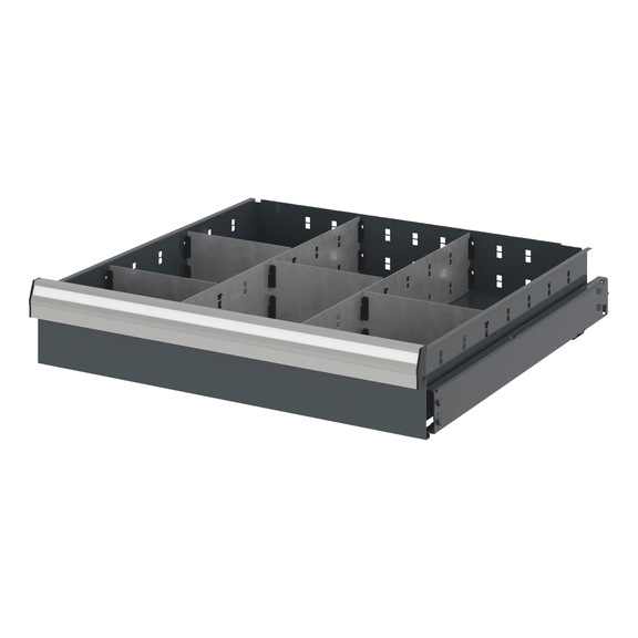 Divider assortment with compartment rails and compartment dividers for system dimensions 12.8 - DEVDRSORT-CPRTRL-DRWR12.8-7FOLD-H114