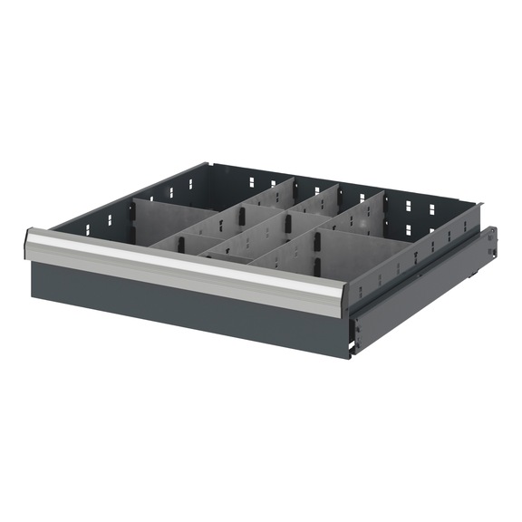 Divider assortment with compartment rails and compartment dividers for system dimensions 12.8 - DEVDRSORT-CPRTRL-DRWR12.8-10FOLD-H114