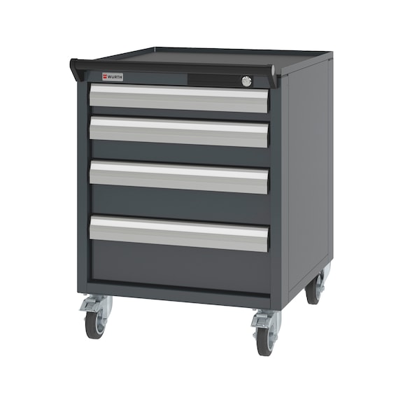 System drawer cabinet, mobile 8.6: 574x603 mm - DRWRCAB-MOB-8.6-H750-4DRWR-RAL7016