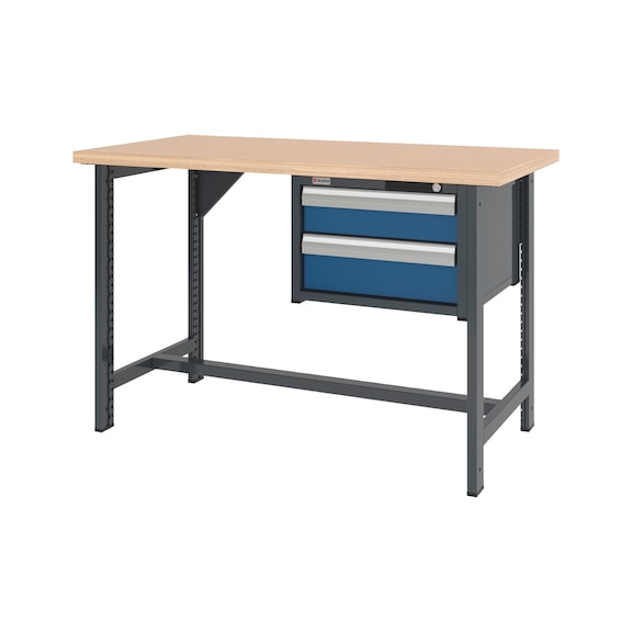 System-Werkbank 1500 mm mit 2 fixen Werkbankf&uuml;&szlig;en und Schubladen-H&auml;ngeschrank 8.6 - WRKBANK-2FU-SHRNK-2SL-1500-H955-R5010