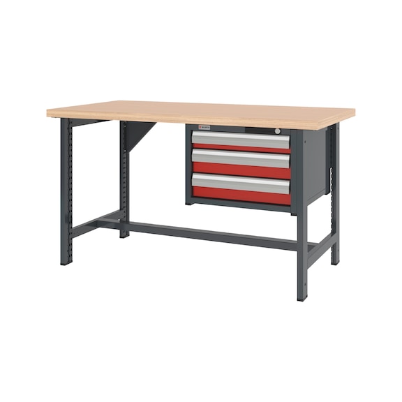 System workbench 1500&nbsp;mm with 2 fixed workbench feet and drawer wall-mounted cabinet 8.6 - WRKBNCH-2LEG-CAB-3DRWR-1500-H835-R3020