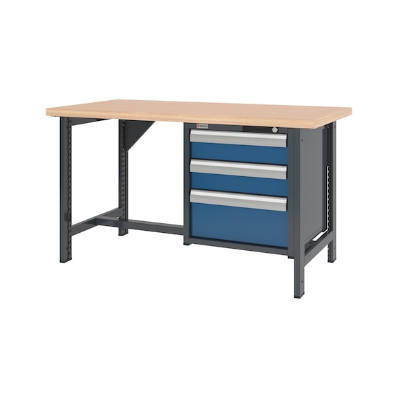 Syst&egrave;me d'&eacute;tabli 1 500 mm avec 2 pieds fixes et armoire murale &agrave; tiroirs 8.6 - WRKBNCH-2LEG-CAB-3DRWR-1500-H835-R5010