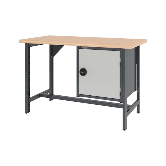 System-Werkbank 1500 mm mit 2 fixen Werkbankf&uuml;&szlig;en und Fl&uuml;gelt&uuml;ren-H&auml;ngeschrank 8.6 - WRKBANK-2FU-FLGTRSHRNK-1500-H955-R7035