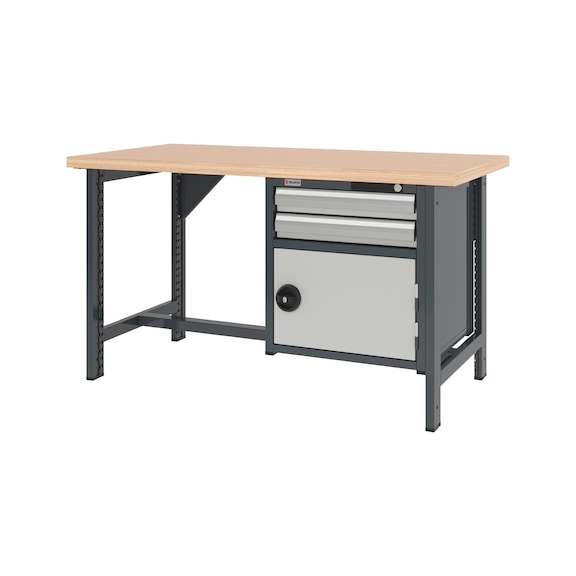 Syst&egrave;me d'&eacute;tabli 1500 mm avec 2 pieds fixes et armoire combin&eacute;e murale 8.6 - WRKBNCH-2LEG-COMBICAB-1500-H835-R7035