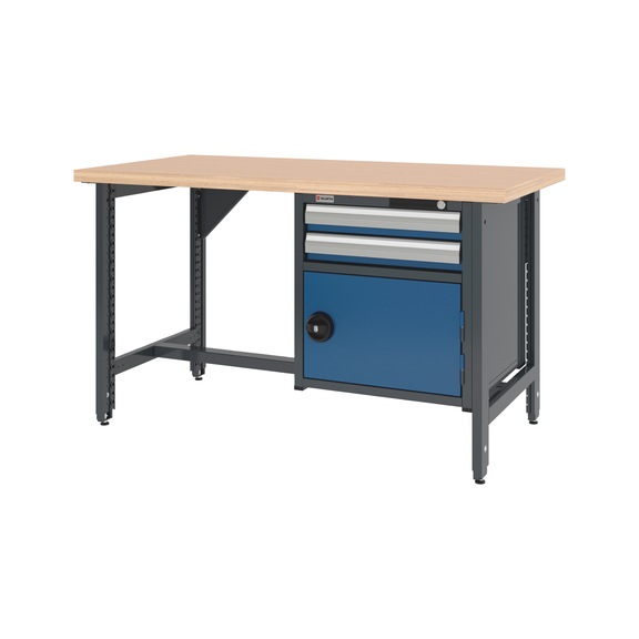 System-Werkbank 1500 mm mit 2 höhenverstellbaren Werkbankfüßen und Kombi-Hängeschrank 8.6 - WRKBANK-EINSTL-2FU-KOMBISHRNK-1500-R5010