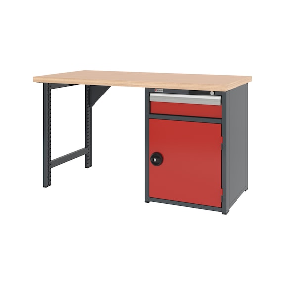 System-Werkbank 1500 mm mit 1 fixen Werkbankfu&szlig; und Kombi-Unterbauschrank 8.6 - WRKBANK-1FU-KOMBISHRNK-1500-H835-R3020
